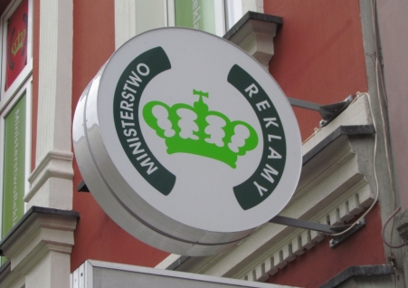 Ministerstwo Reklamy - logotyp okrągły LED z uchwytem ściennym